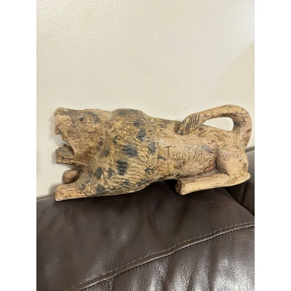 Vintage Jamaican Signed Wood Carving Lion of Judah Folk Art  Hand Carved 11in